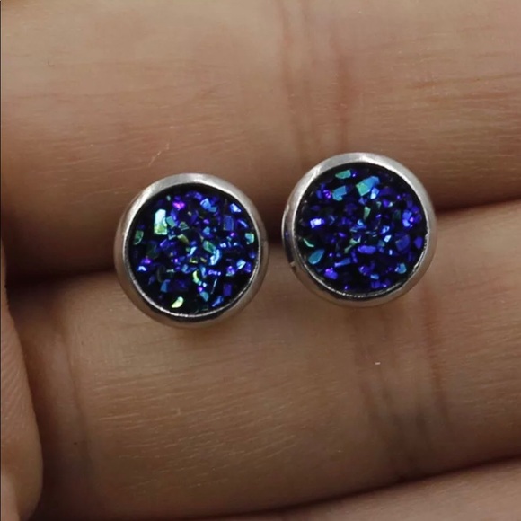 Stainless Steel Sparkly Druzy Earrings - Picture 2 of 5